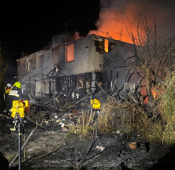 A Devon and Somerset Fire and Rescue image showing the devastation caused by a house fire in Oake.