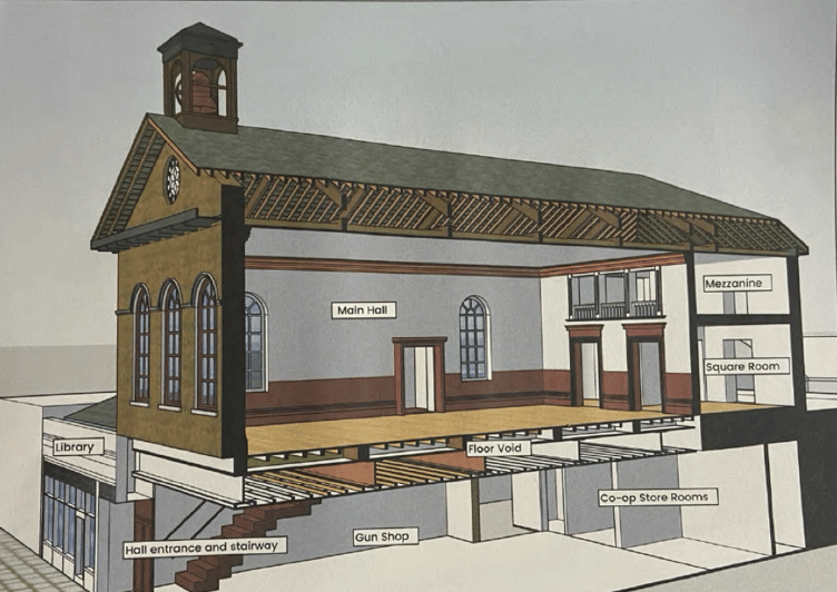 A schematic of the Wiveliscombe Town Hall restoration project.