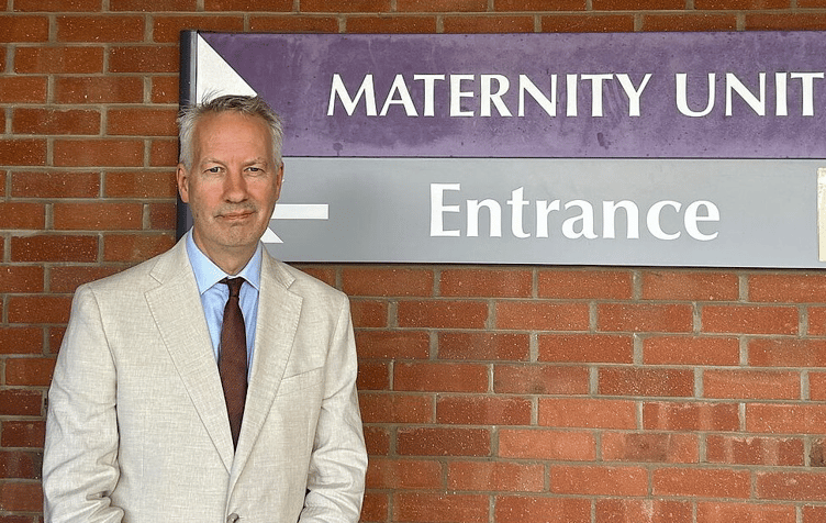 MP Gideon Amos at Musgrove Park Hospital's maternity unit.