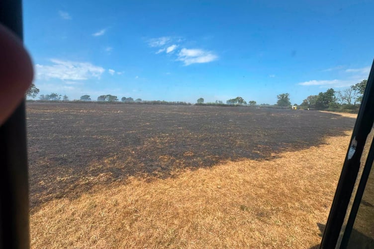 A field blackened by fire near Churchinford on the Blackdown Hills on Wednesday.