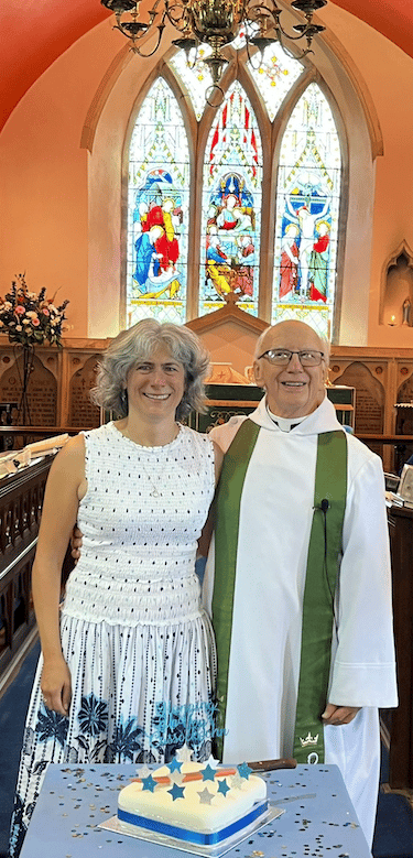 The Rev John Stone with his daughter Sarah after taking his final service in Hemyock's St Mary's Church before his retirement. PHOTO: David Bawler.