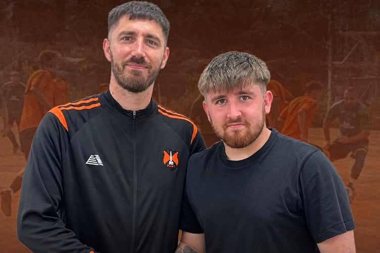 Player of the match Alfie Hill (right) with manager Connor Porter.