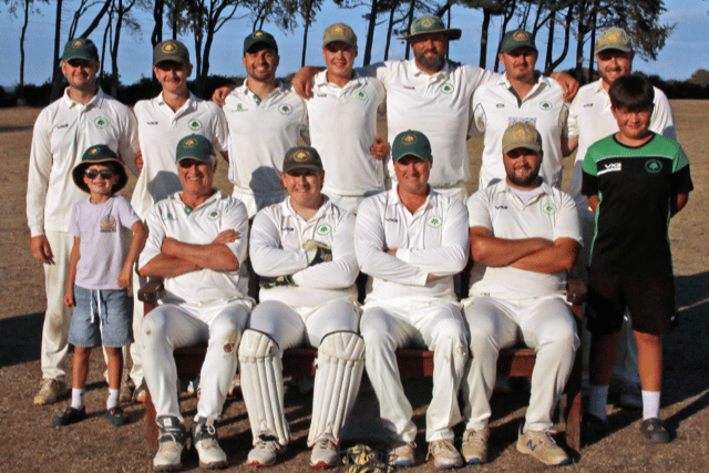 Ashbrittle, winners of the first division in the West Somerset Cricket League, back left to right: Ed Howard, Will Barrington, Oliver Edwards, Ollie White, Mark White, Wilf Embleton, Pete Woodbury; Arley White, Rob Williams, Luke Barrington, Luke Williams, Callum White, Finley White.