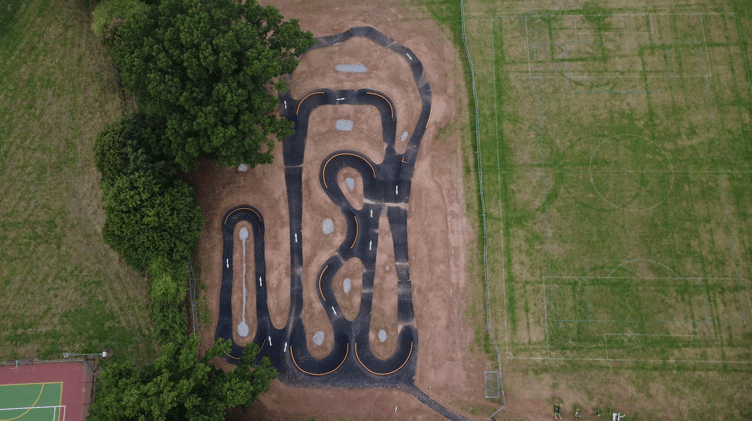 An aerial view of Wellington's new pumptrack in the town's recreation ground.