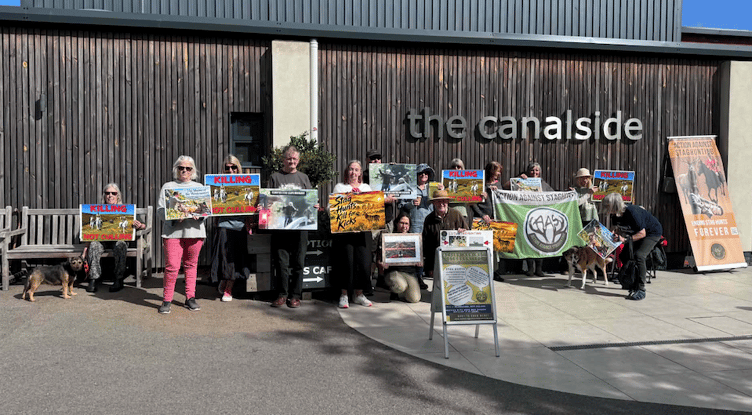 Action Against Foxhunting members lobbying a meeting of Somerset Council.