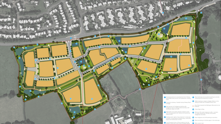 A concept masterplan by Pegasus of its proposed housing development in the countryside to the south of Wellington Relief Road.