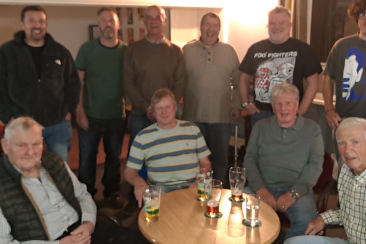 Hot Shots, with long-serving captain Nelson Kerslake sitting front right, who beat King Pins in the HWH Challenge Cup.
