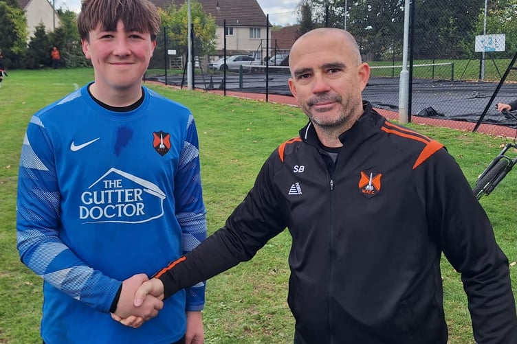 Player of the Match Leo M with Wellington coach Scott Bates