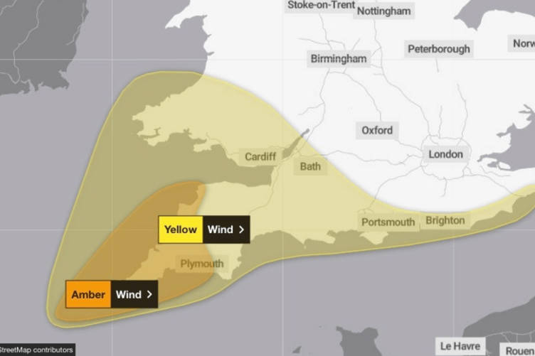 A yellow weather warning has been issued by the Met Office for the South West from Thursday, October 22.