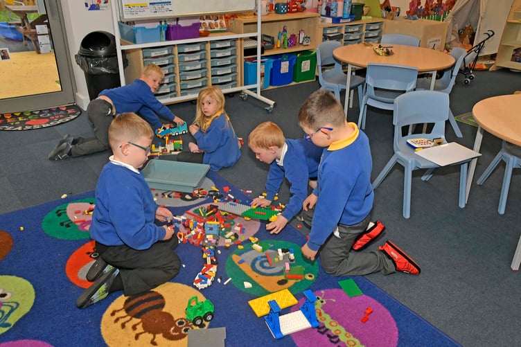 Stawley Primary School pupils in one of their purpose-built new classrooms. PHOTO: Alain Lockyer.
