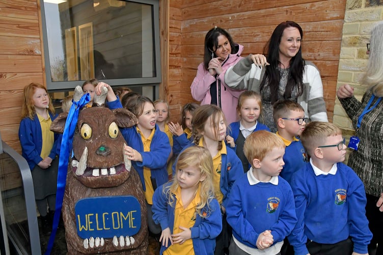 Pupils and staff of Stawley Primary School at the official opening of the new building. PHOTO: Alain Lockyer.