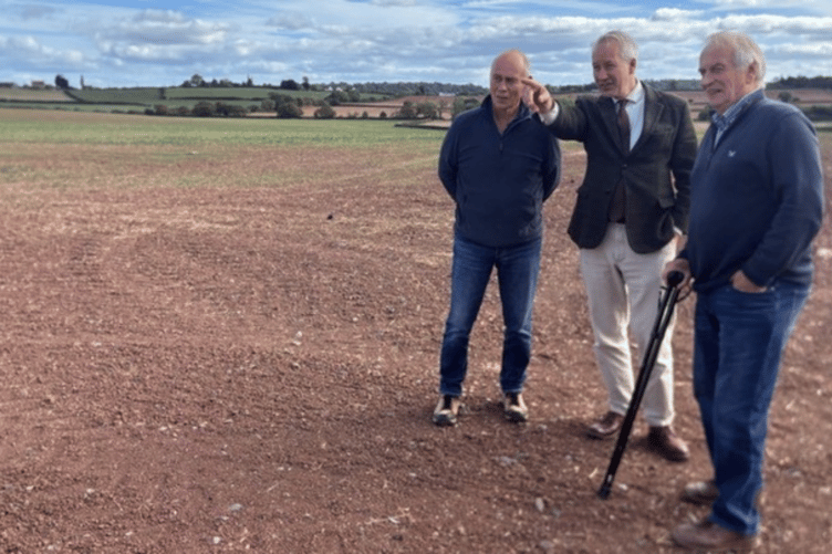 Local farmers James Hebditch and Tom Pope meet with Wellington MP Gideon Amos.